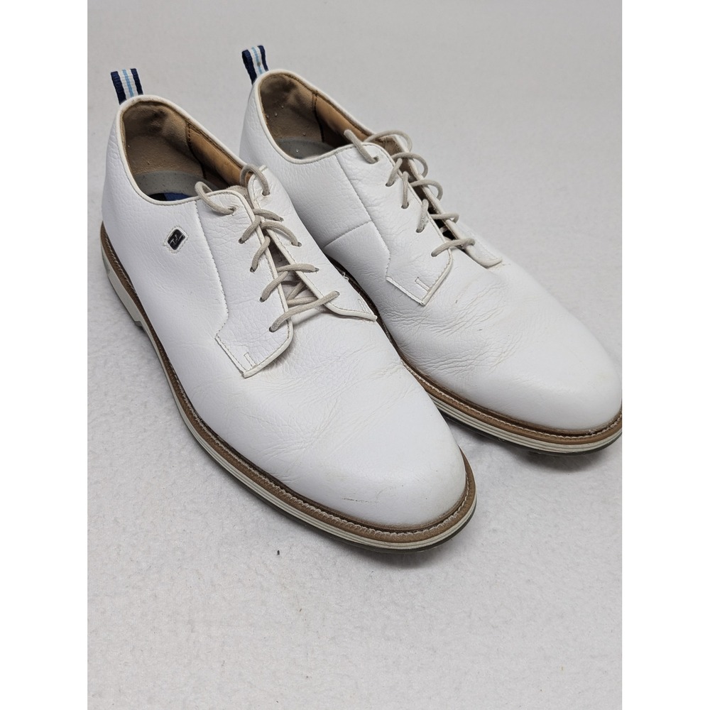 FootJoy DryJoys Premiere Series Flint White Leather Spiked Golf Shoes 54355 12M